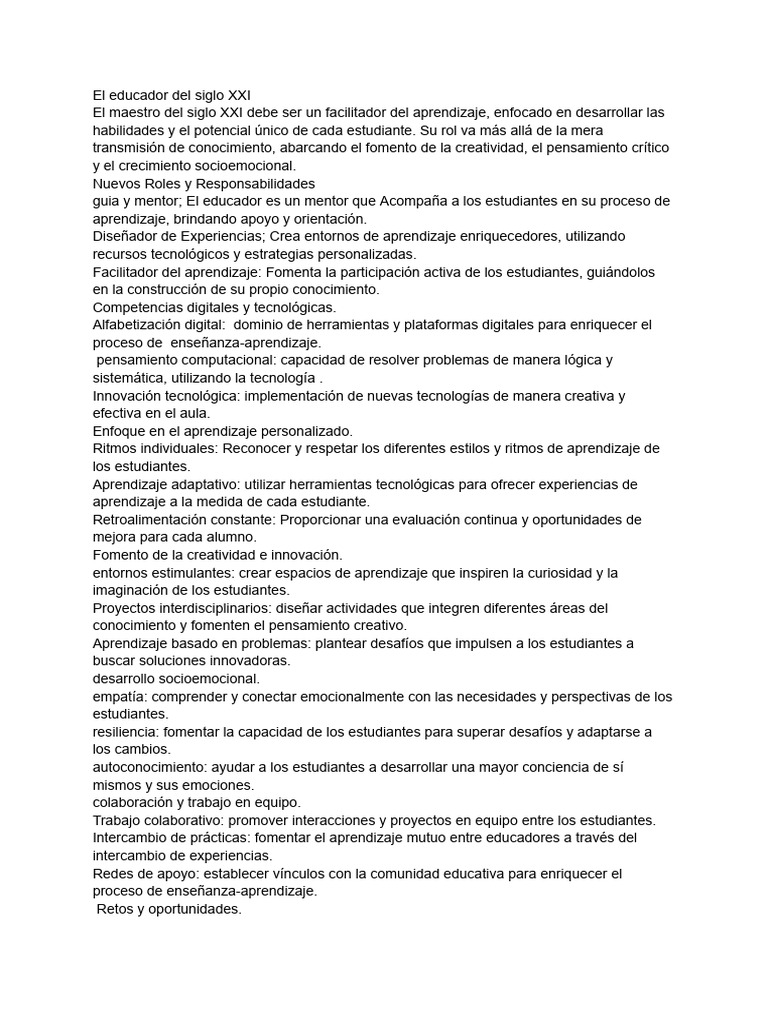 Rol del Educador en el Siglo XXI | PDF | Aprendizaje | Maestros