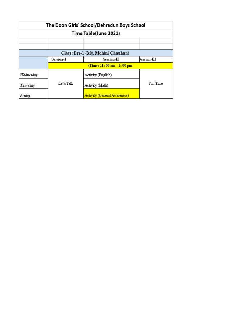 Doon School June 2021 Class Timetable | PDF | Languages Of India