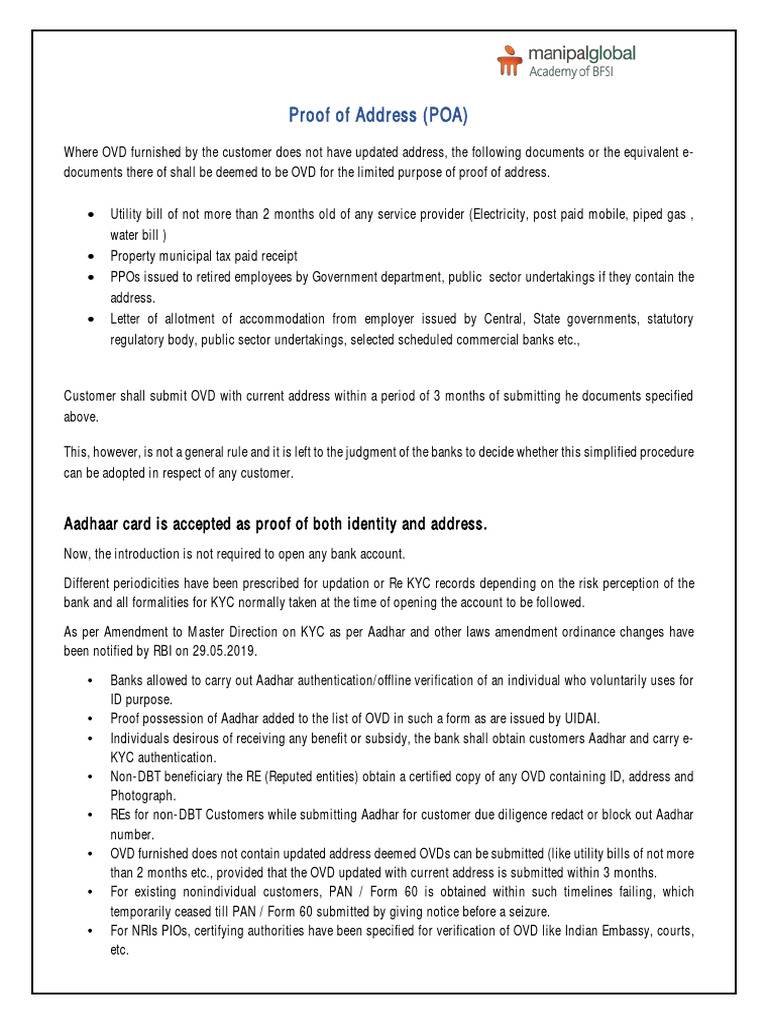 Proof of Address (POA) | Download Free PDF | Banks | Government