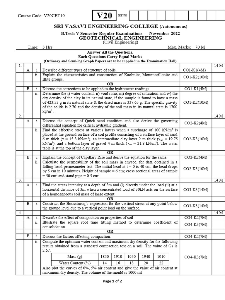 Geotechnical Engineering Exam Questions | PDF | Density | Applied And ...