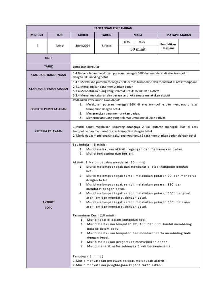 Rancangan PDPC Lompatan Berputar Trampolin | PDF