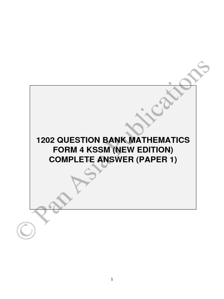 Full Answer Paper 1 (1202 Question Bank Mathematics Form 4) | PDF ...