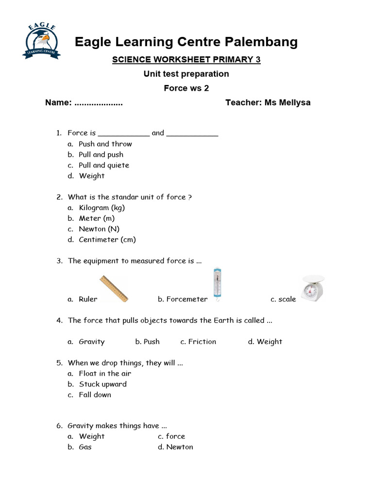 Unit Test Prepattion Force p3 | PDF | Force | Weight