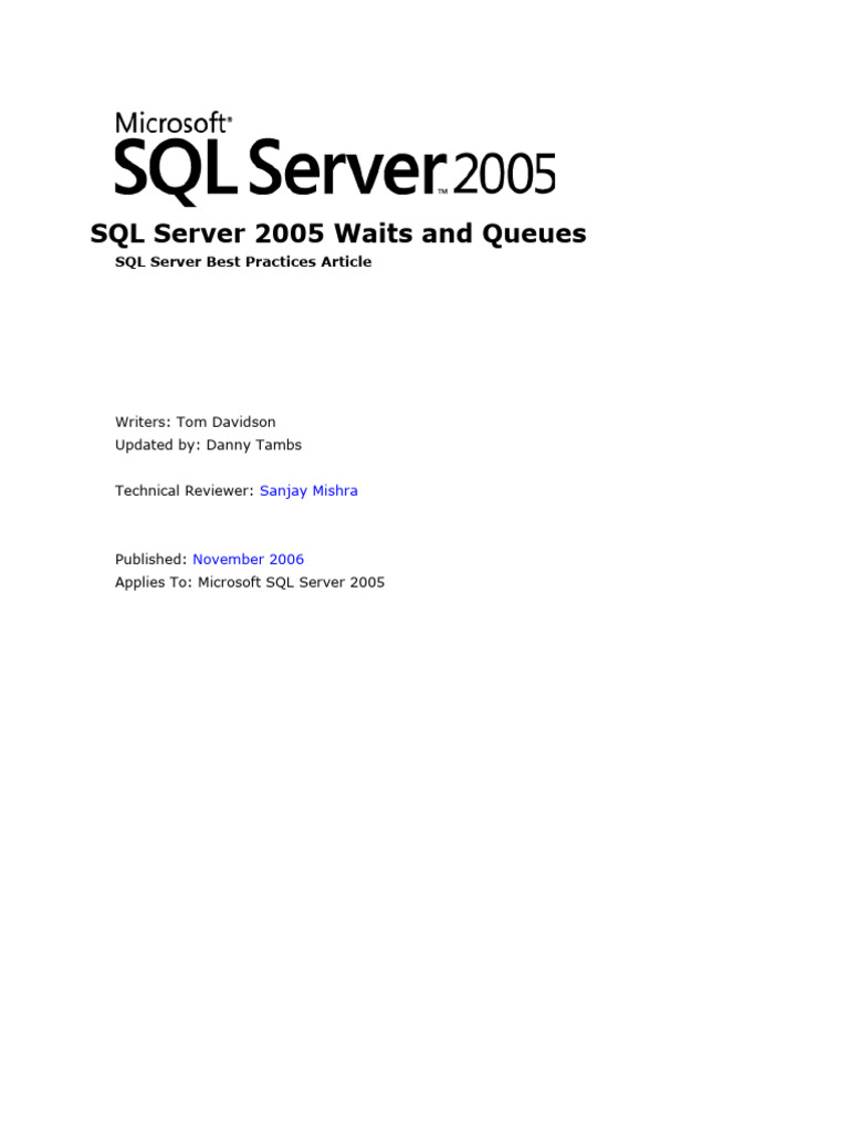 Performance Tuning Waits Queues PDF Microsoft Sql Server Database Performance tuning waits queues pdf microsoft sql server database
