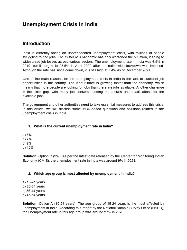 Unemployment Rate Challenges in India | PDF | Unemployment | Workforce