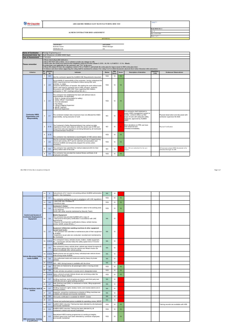 ALMEM Contractor HSES Assessment - PRESTIGE ACTION | PDF | Waste ...