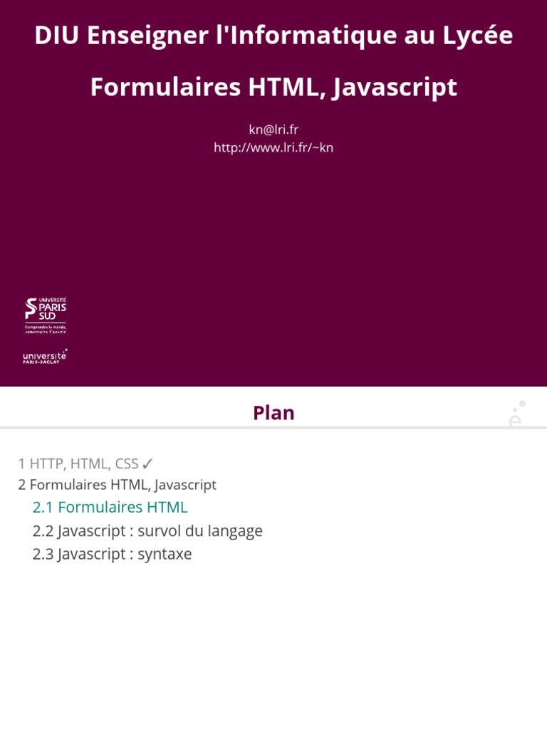 Formulaires HTML et Javascript au Lycée | PDF | Html | Langage de balisage