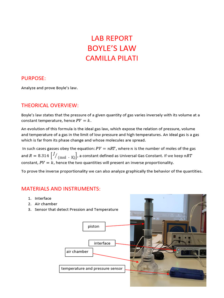LAB REPORT Boyle's Law | PDF | Gases | Temperature