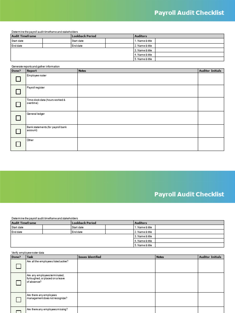 Payroll Audit Checklist Overview | PDF | Payroll Tax | Payroll