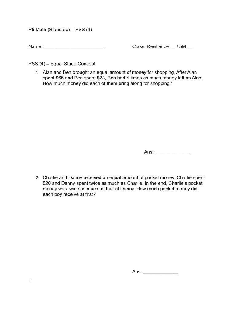 P5 Math Equal Stage Problems | PDF | Teaching Methods & Materials