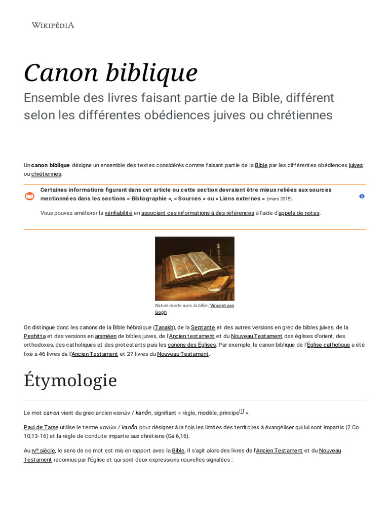 Canon de la Bible : Évolution et Définitions | PDF | Canon biblique | Bible