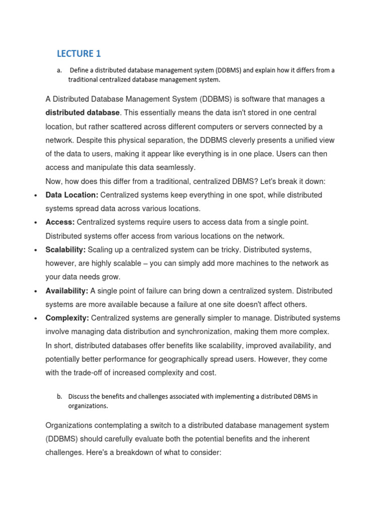 Benefits of Distributed DBMS Implementation | PDF | Databases ...