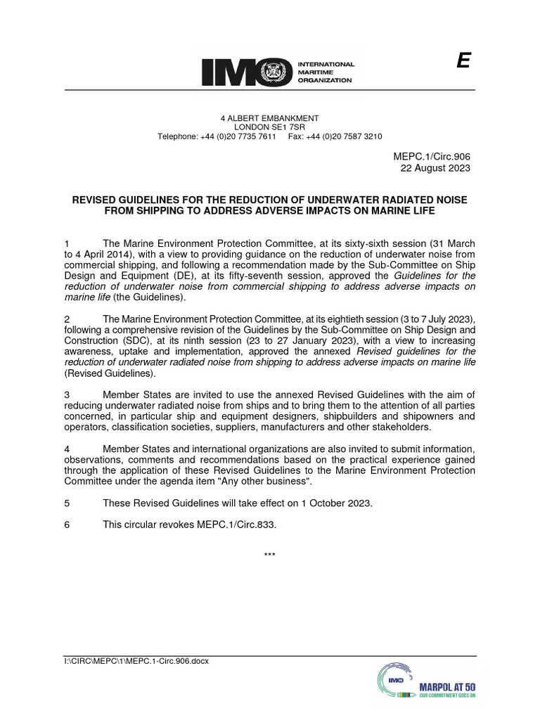 Revised Guidelines for Underwater Noise Reduction | PDF | Propeller ...