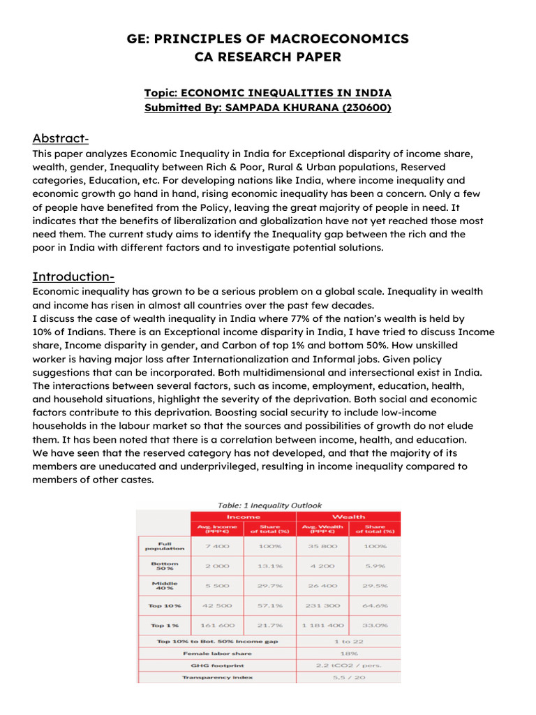Economic Inequalities in India Analysis | PDF | Economic Inequality ...