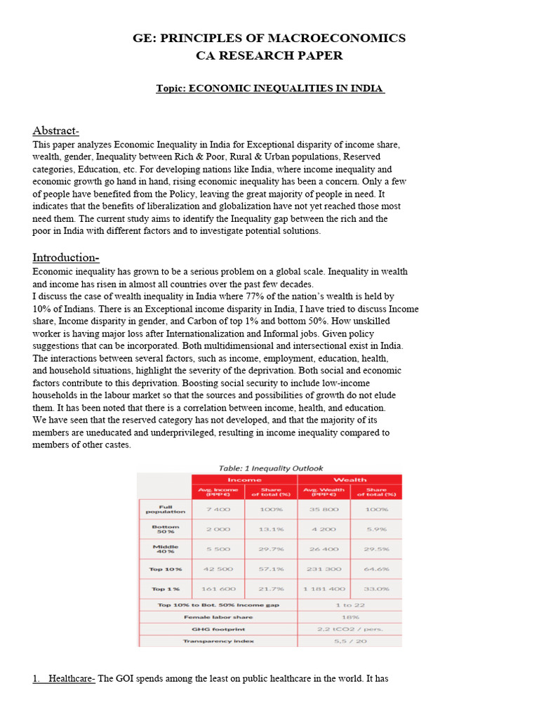 Economic Inequalities in India Analysis | PDF | Economic Inequality ...