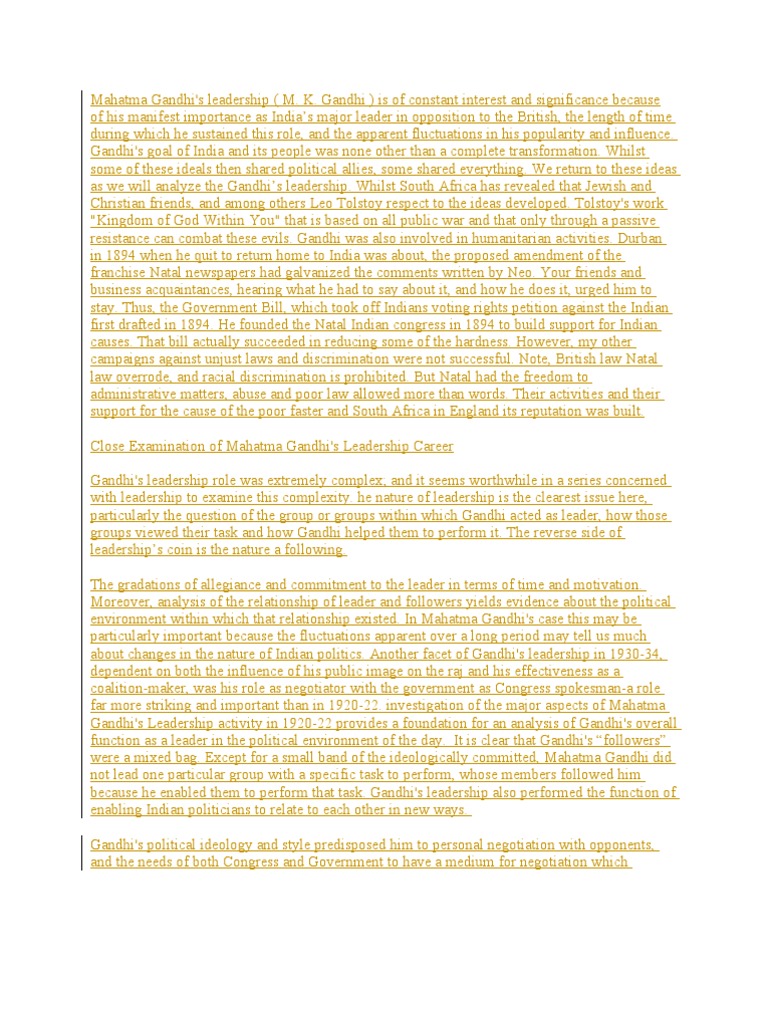 Leadership Qualities PDF Non Aligned Movement Mahatma Gandhi