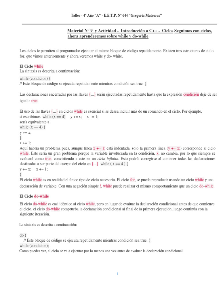 Introducción a Ciclos en C++ | PDF | Paradigmas de programación ...