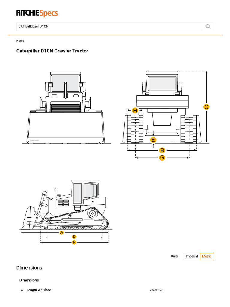 Caterpillar D10N Crawler Tractor Specs | PDF | Tractor | Truck