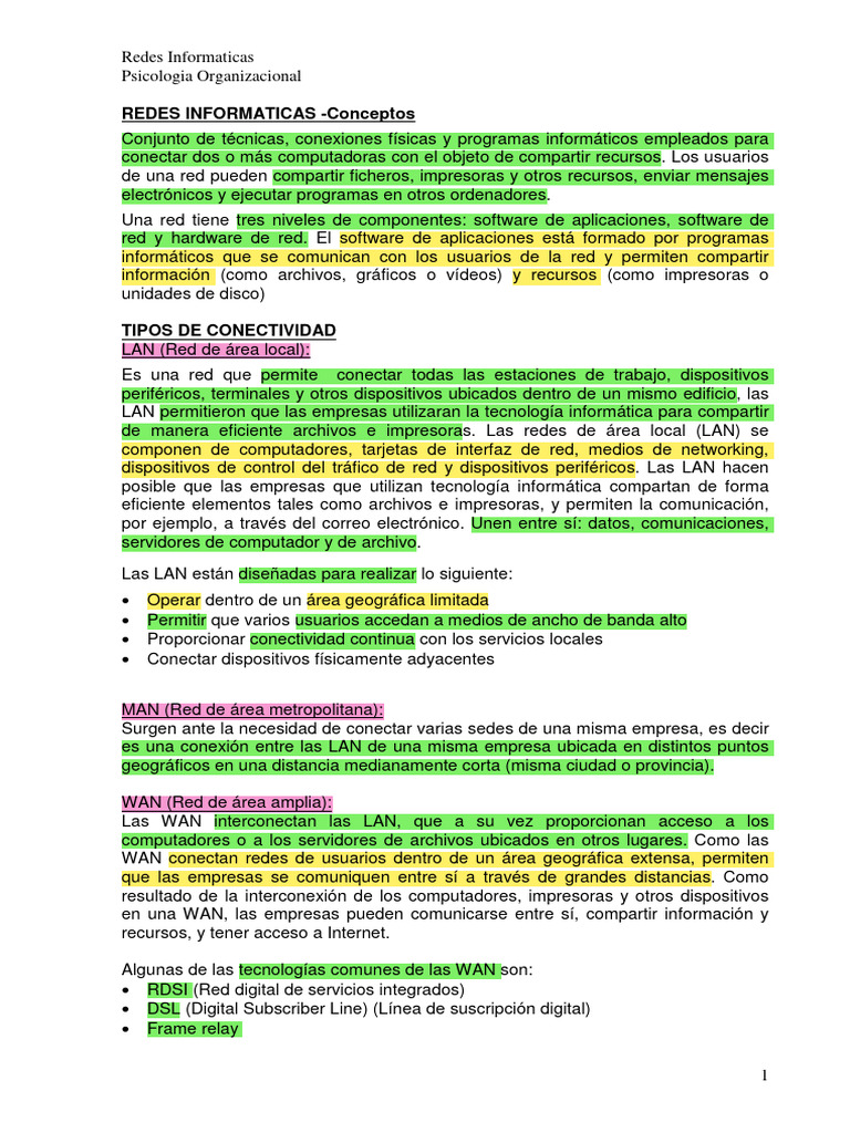 Componentes y Tipos de Redes Informáticas | PDF | Red de computadoras ...