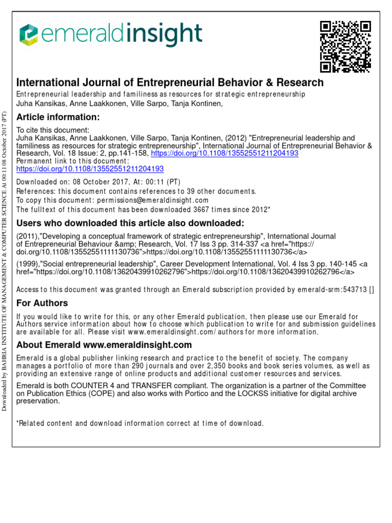 International Journal of Entrepreneurial Behavior & Research | PDF ...