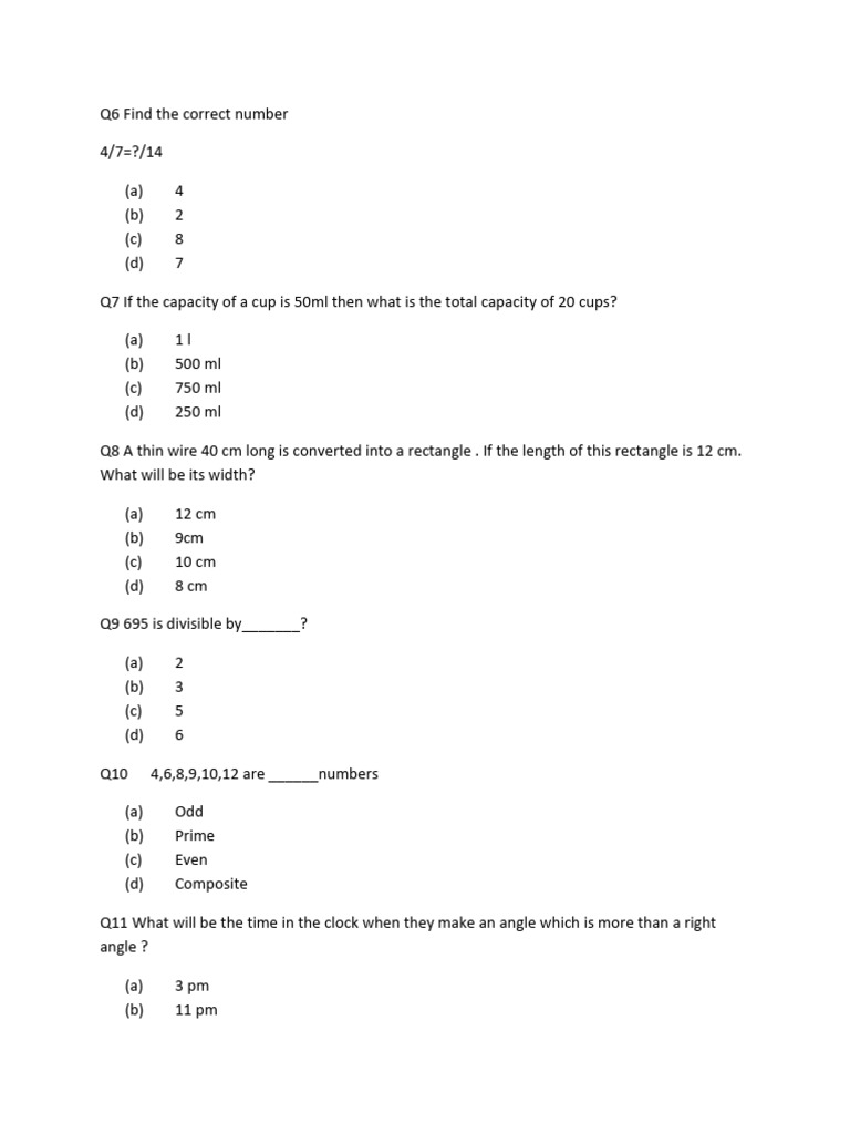 Math Quiz Questions and Answers | PDF
