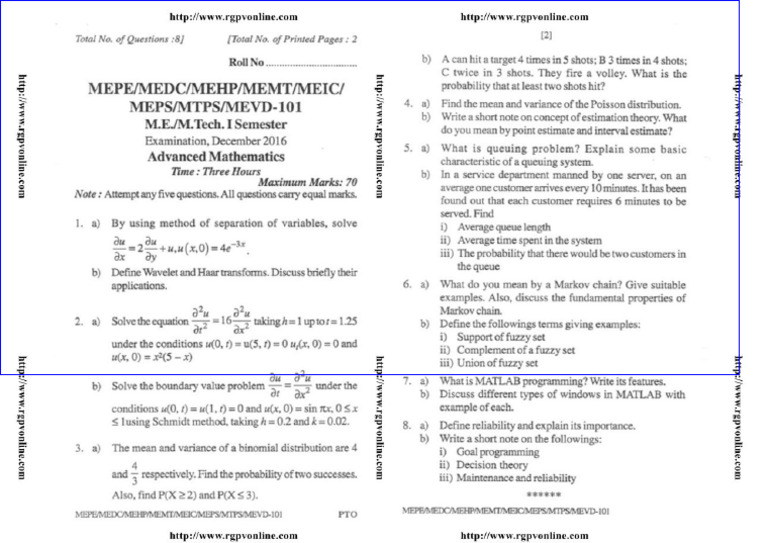 Mevd 101 Advanced Mathematics Dec 2016 | PDF