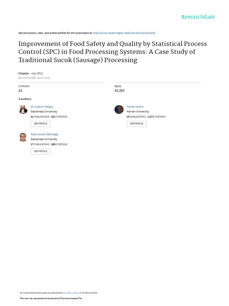 Improvement of Food Safety and Quality by Statistical Process Control ...