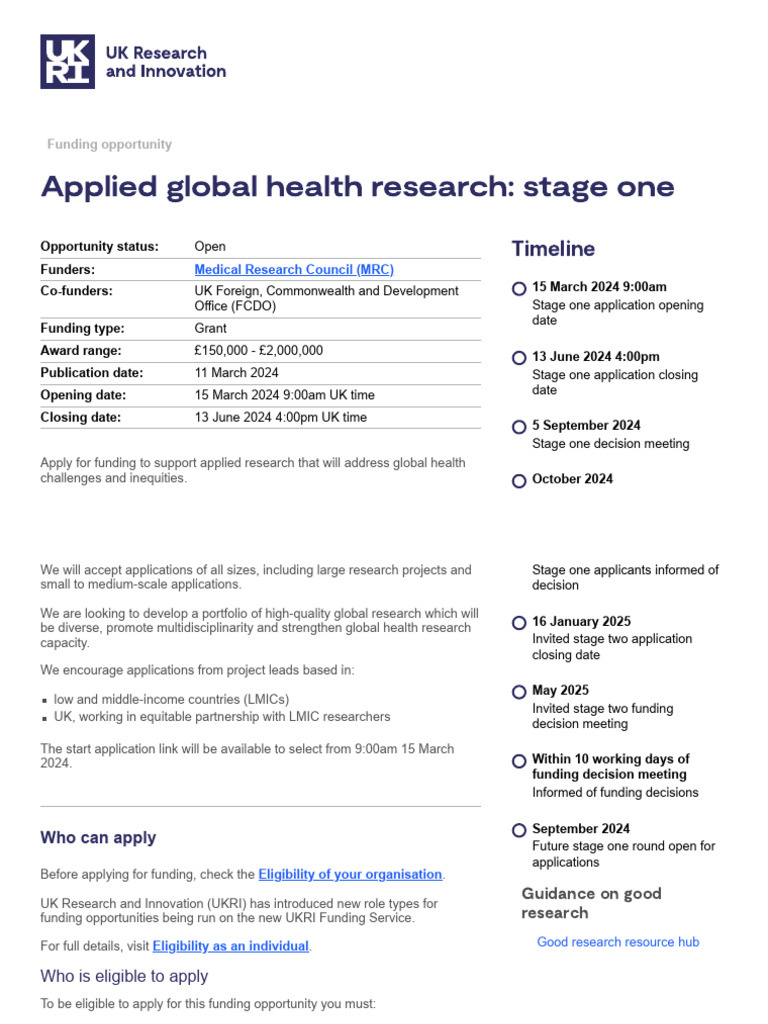 Global Health Research Grant 2024 | PDF | Child Development | Global Health