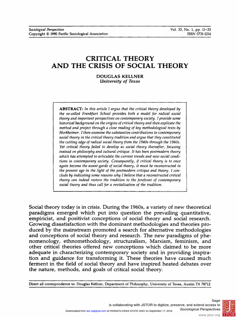 Critical Theory and The Crisis of Social Theory | PDF | Georg Wilhelm ...