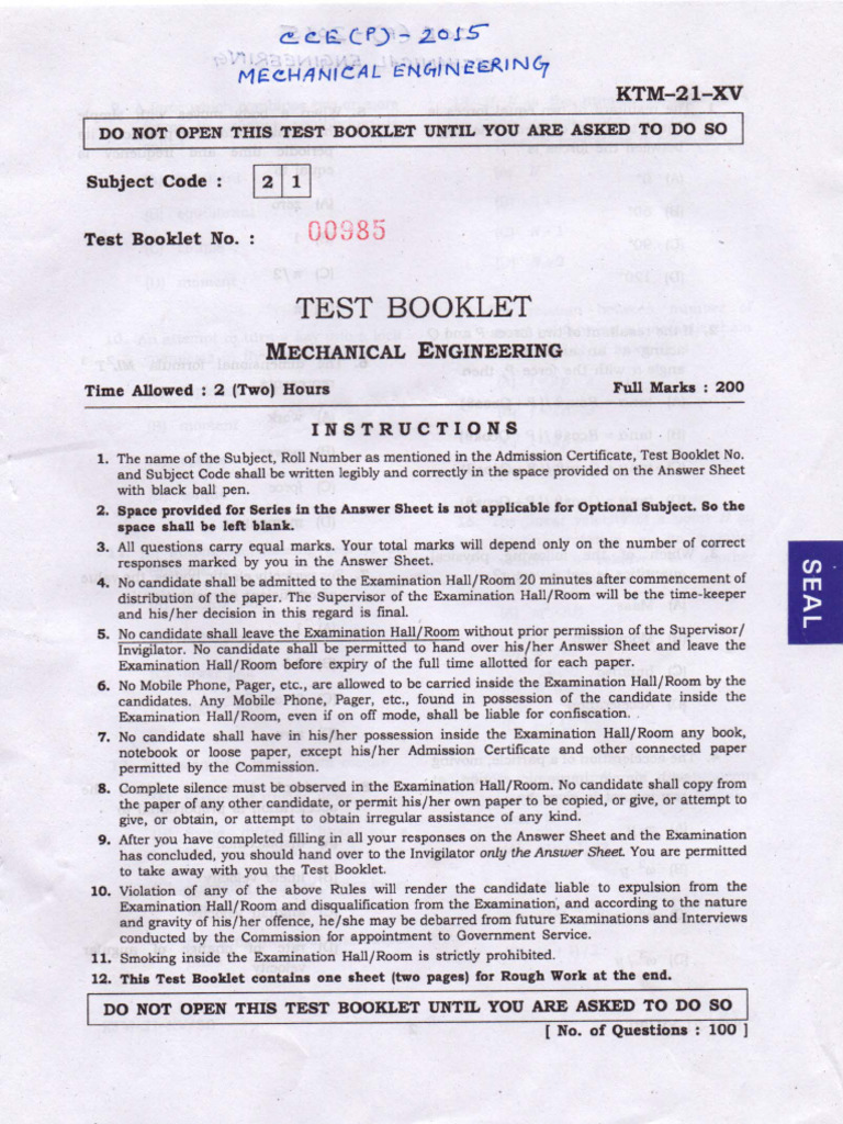 Mechanical Engineering CCE (P) - 2015 | PDF