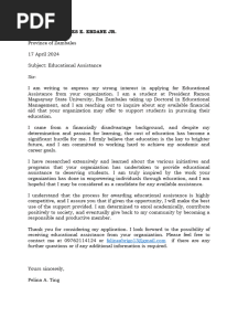 Letter of Intent-Financial Assistance