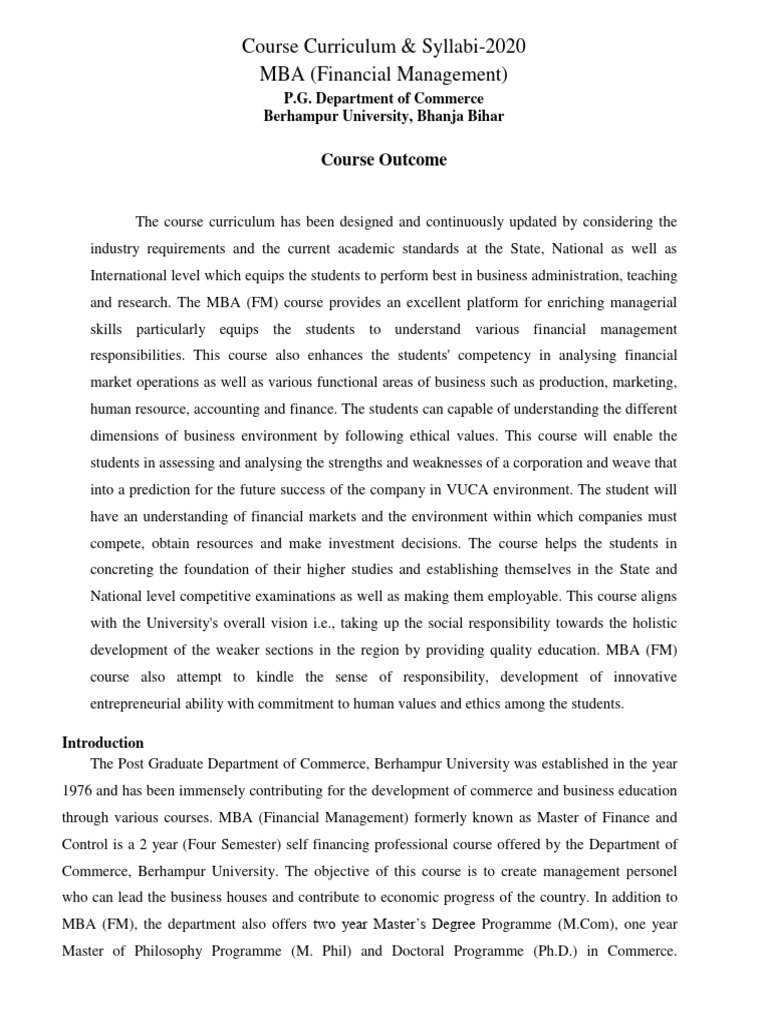 Course curriculum syllabi 2020 mba financial management download