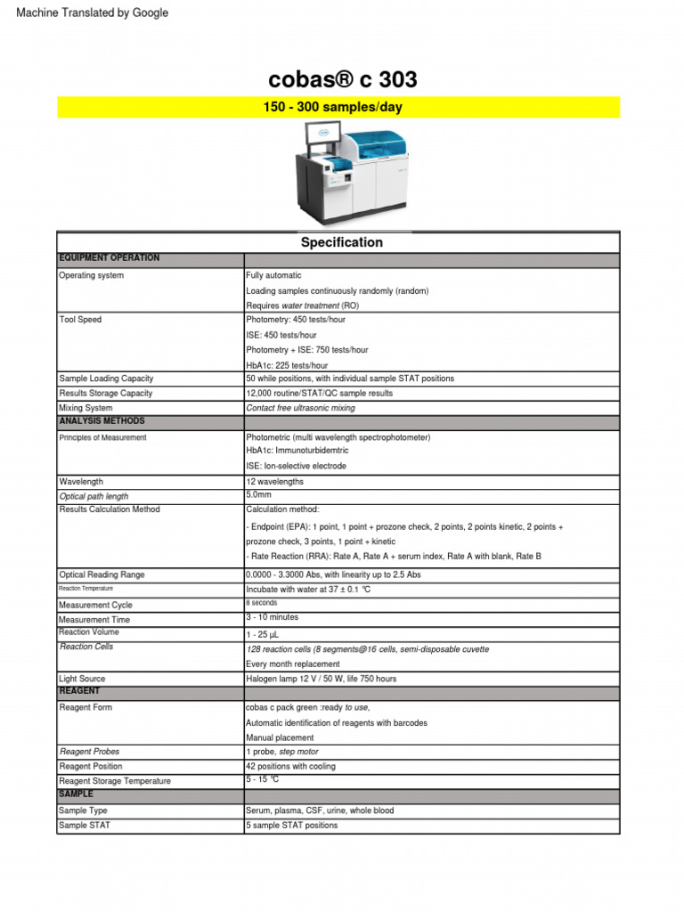 Roche c303 Specifications | PDF | Spectrophotometry