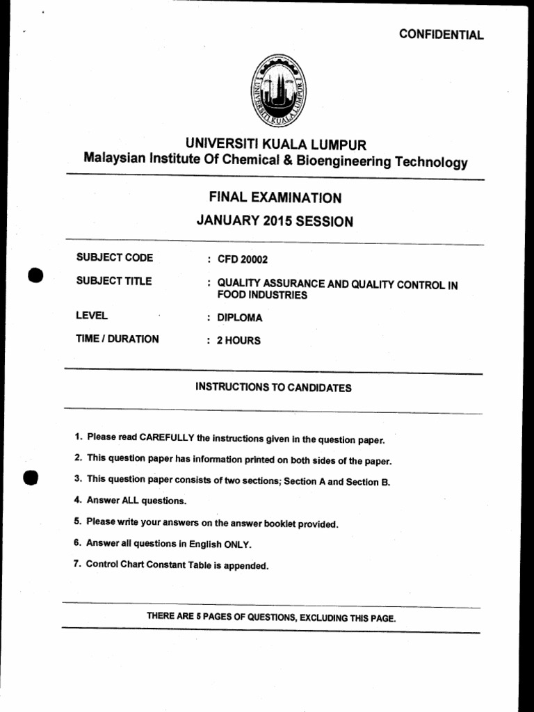 Quality Control in Food Industries Exam | PDF | Hazard Analysis And ...