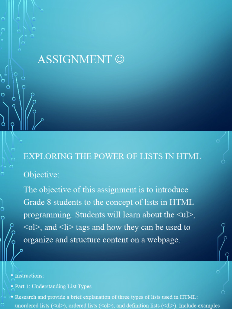HTML Lists Assignment for Grade 8 | PDF | Career & Growth