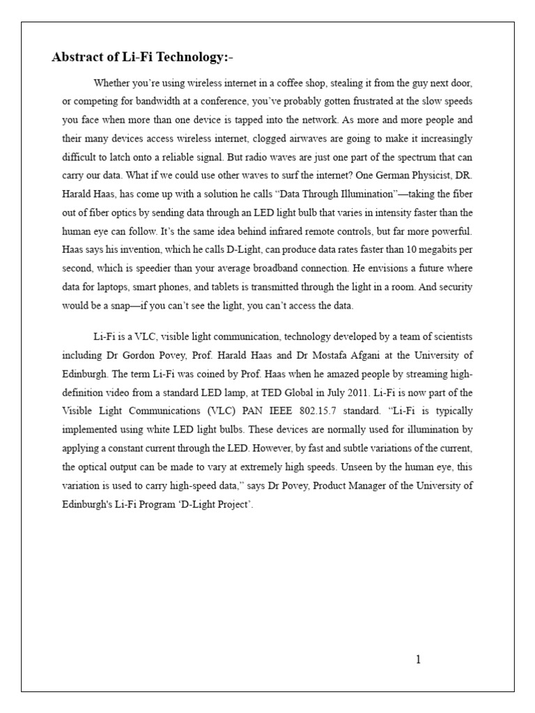 Li - Fi - SEMINAR - REPORT 2 | PDF | Radio | Light Emitting Diode