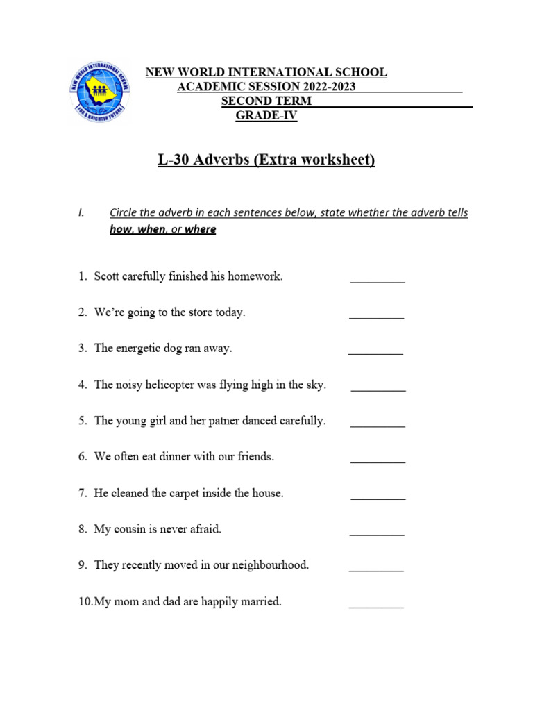 New Worksheet L30 Adverbs | PDF
