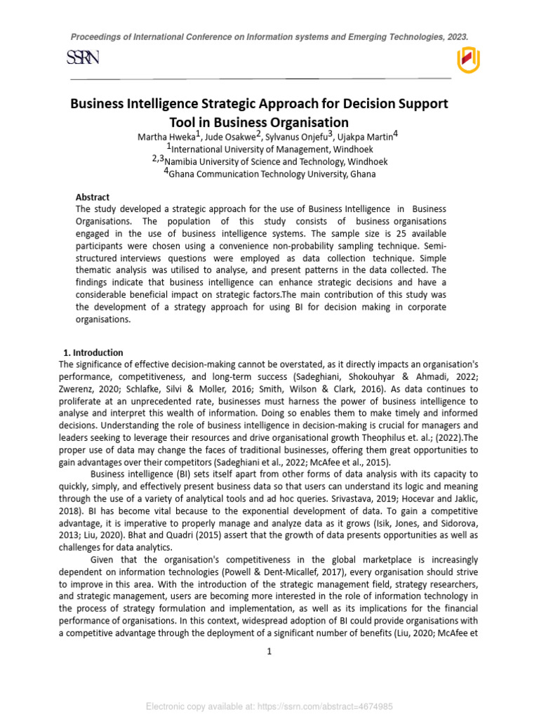 Strategic Business Intelligence for Decisions | PDF | Business ...