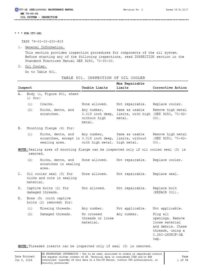 CT7-2E Oil System Inspection Guide | PDF | Screw | Electrical Connector