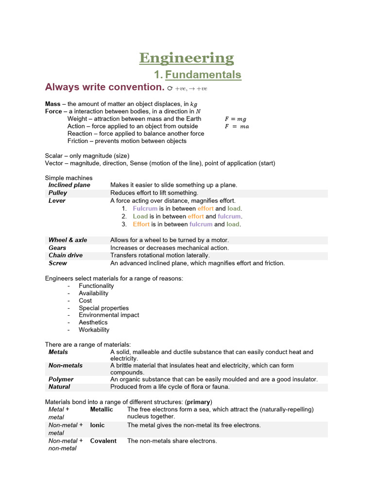 Engineering Fundamentals and Materials Guide | PDF | Metals | Brake