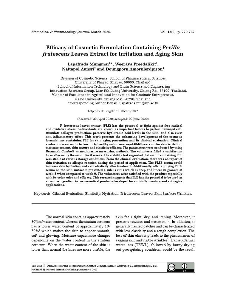 Efficacy of Cosmetic Formulation Containing Perill | PDF | Antioxidant ...