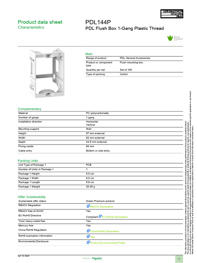 PDL Flush Box Specifications and Compliance | PDF