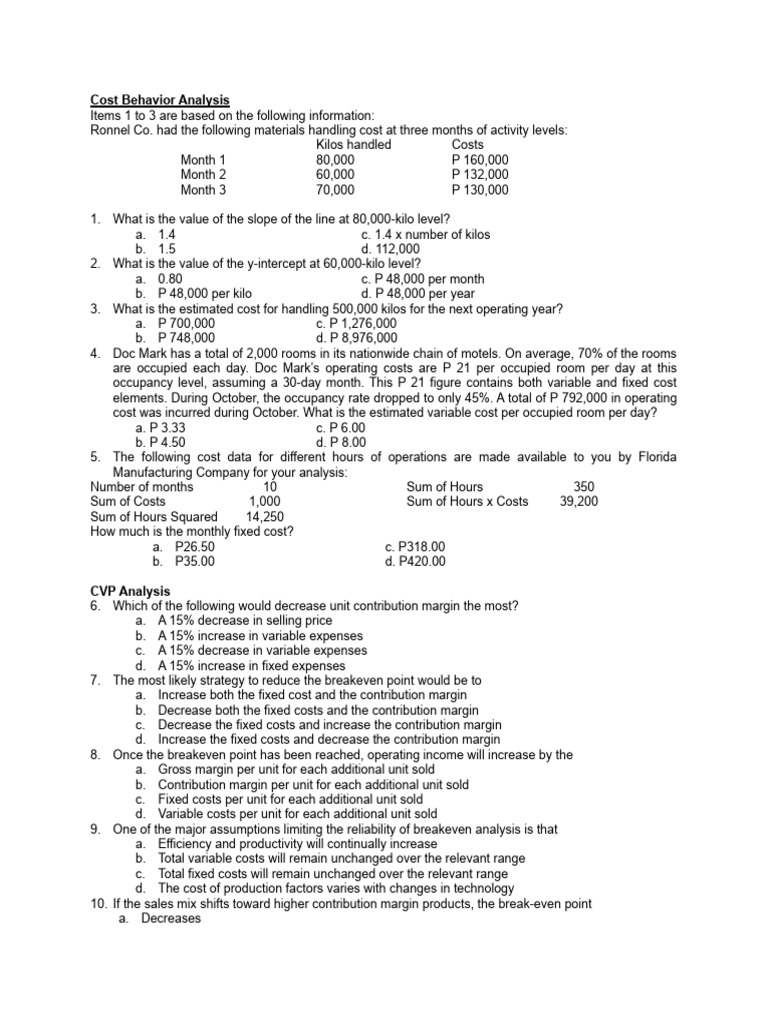 Cost Behavior and CVP Analysis Guide | PDF | Economies | Financial ...