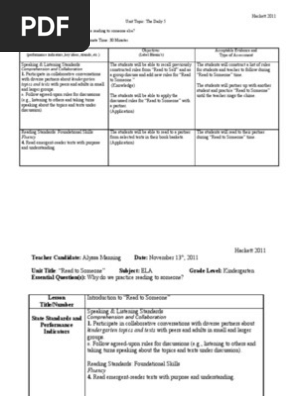 Kindergarten Lesson Plan 1