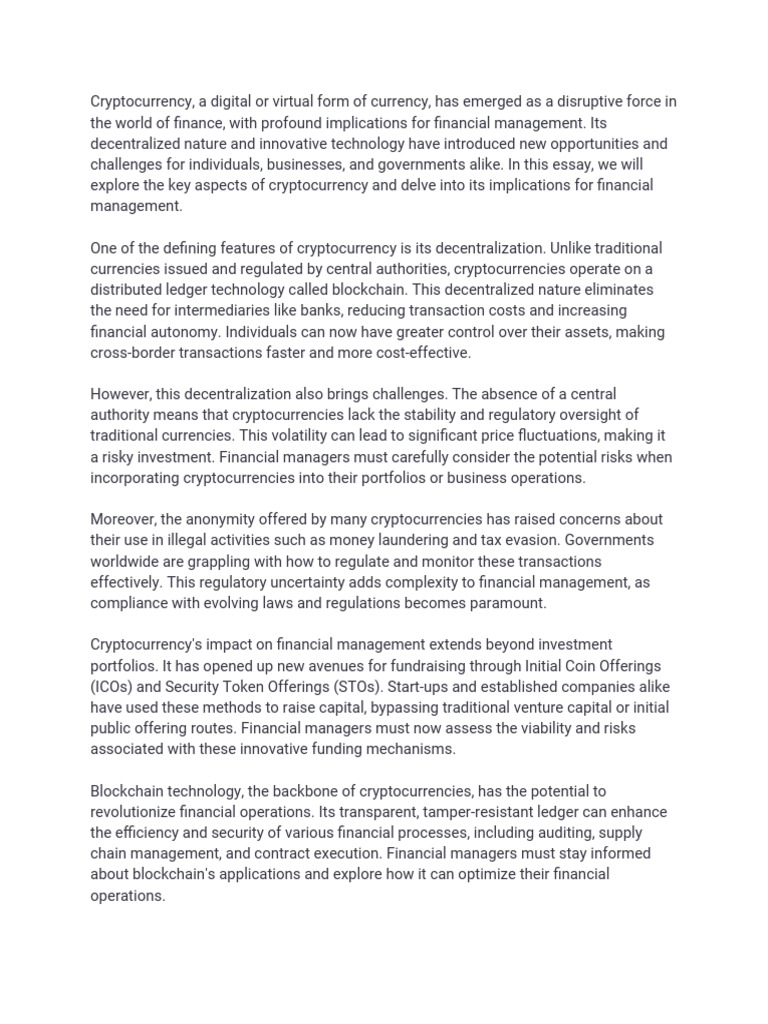 Cryptocurrency and Its Implications For Financial Management | PDF ...