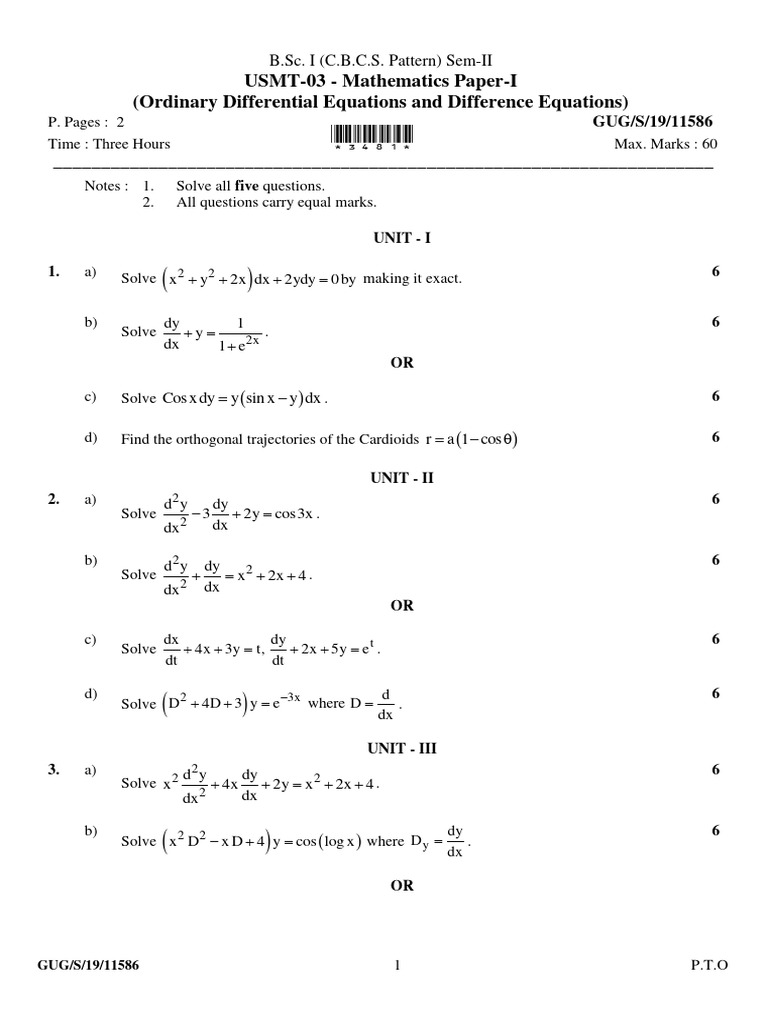 Math Equations Exam Paper | PDF | Equations | Algebra