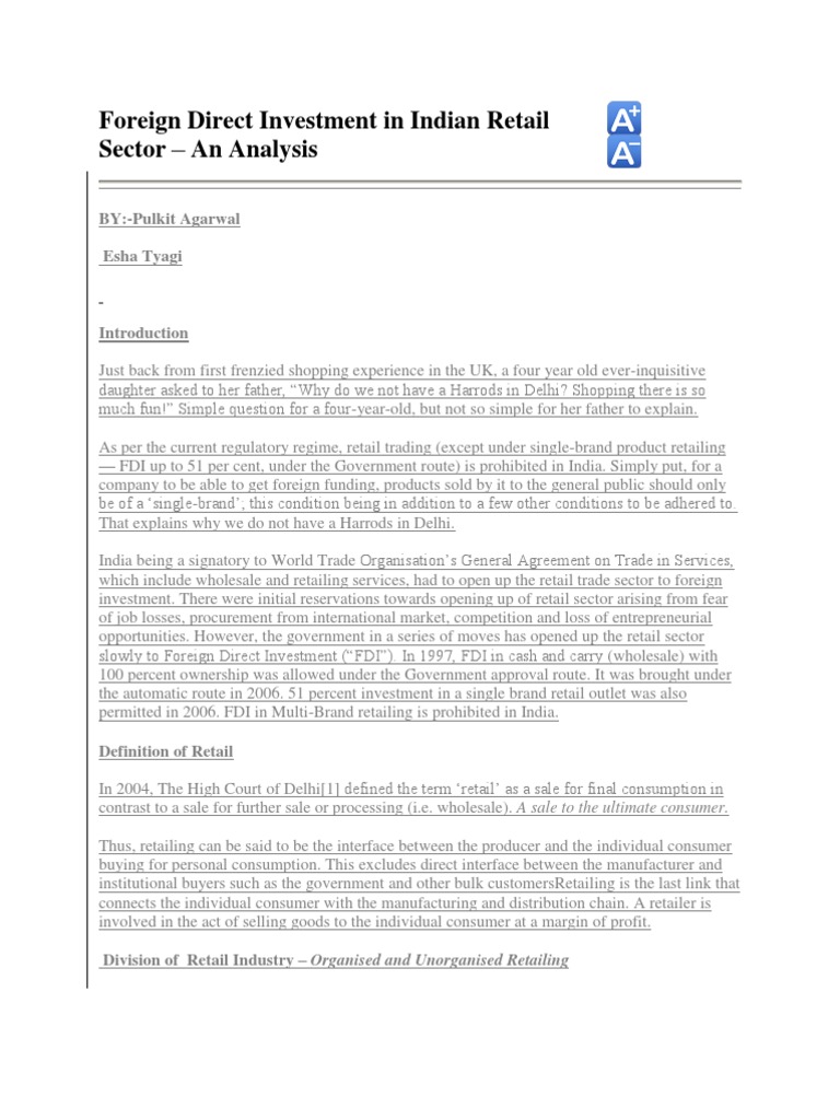 Foreign Direct Investment in Indian Retail Sector | PDF | Foreign ...