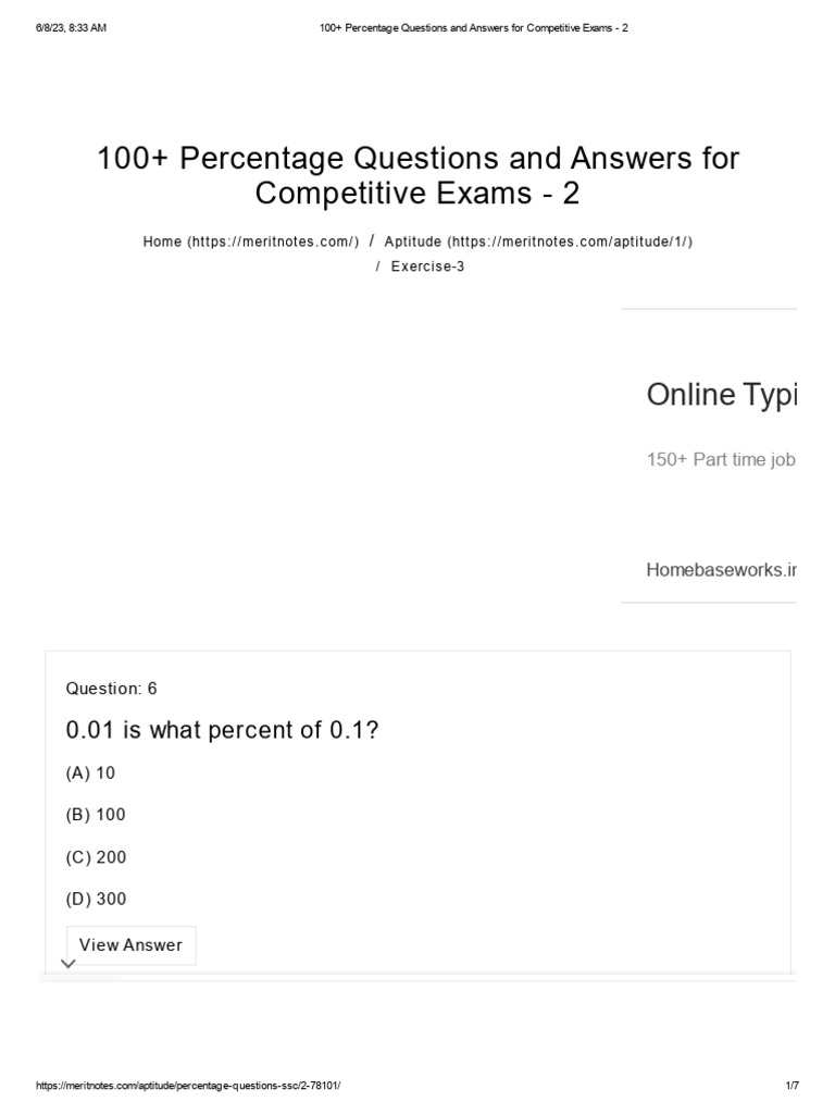 100+ Percentage Questions for Exams | PDF | Multiple Choice ...