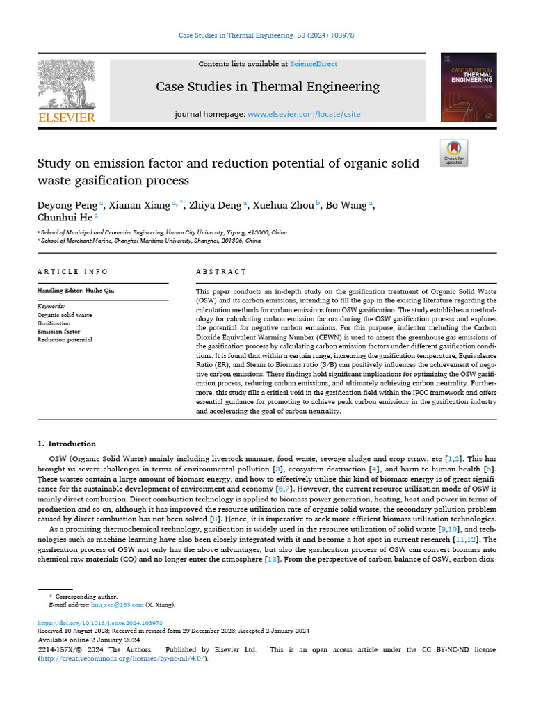 Study On Emission Factor and Reduction Potential of Organic Solid Waste ...