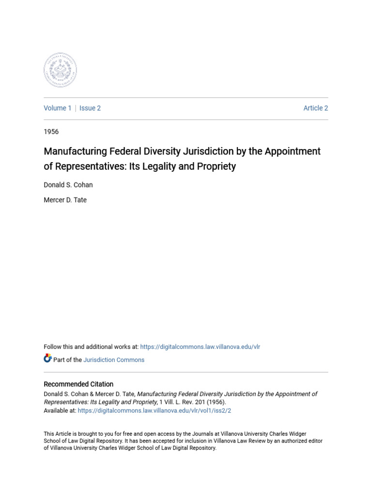 Manufacturing Federal Diversity Jurisdiction by The Appointment PDF
